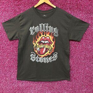 Rolling Stones Flaming Tattoo Tongue Graphic T-Shirt Large